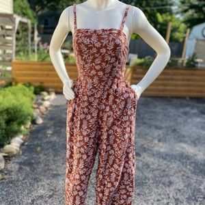 Burnt Orange Botanical Jumpsuit w Pockets
